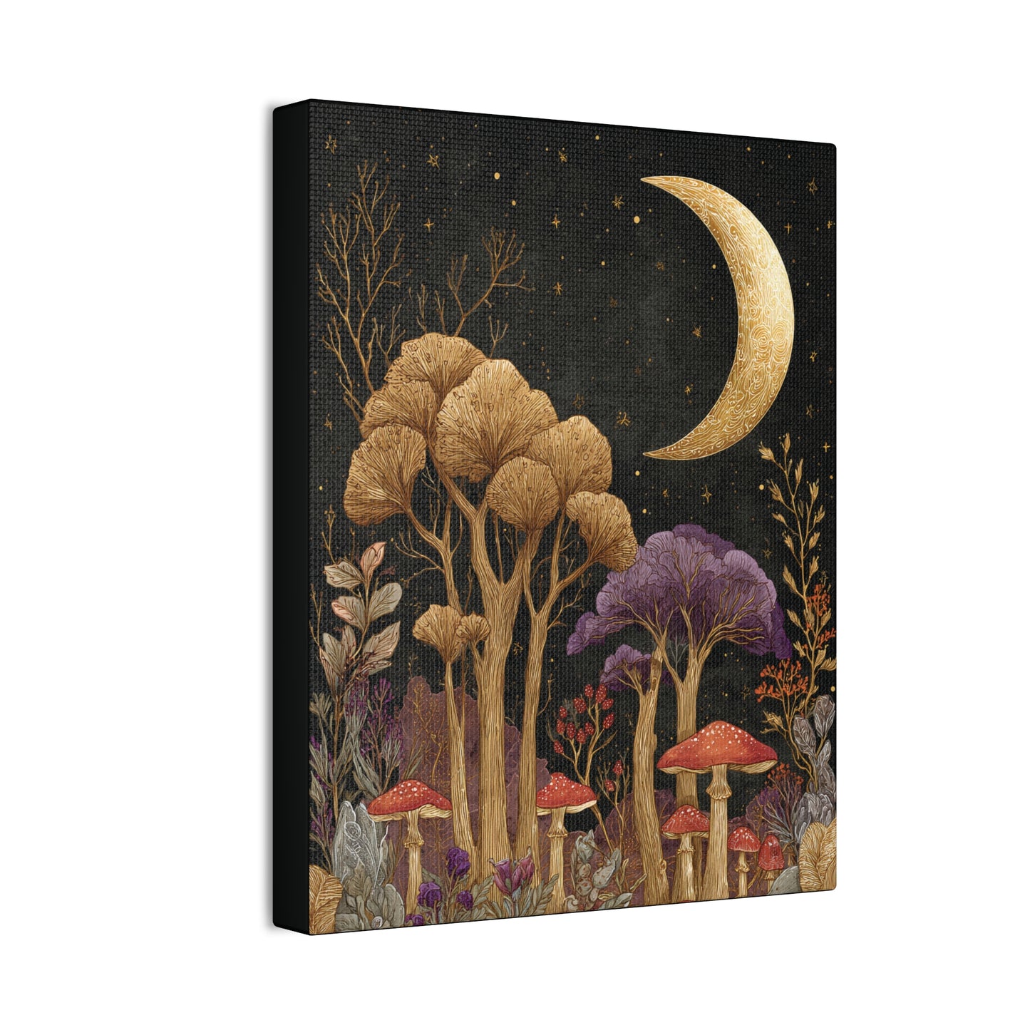 Whimsical Mushroom Forest At Midnight, Canvas Print, Fantasy Wall Art