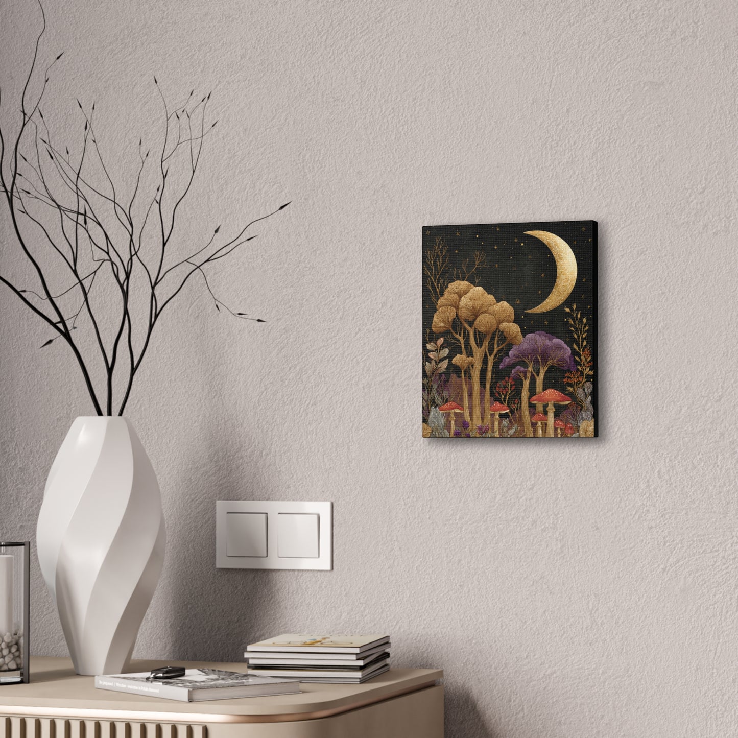 Whimsical Mushroom Forest At Midnight, Canvas Print, Fantasy Wall Art