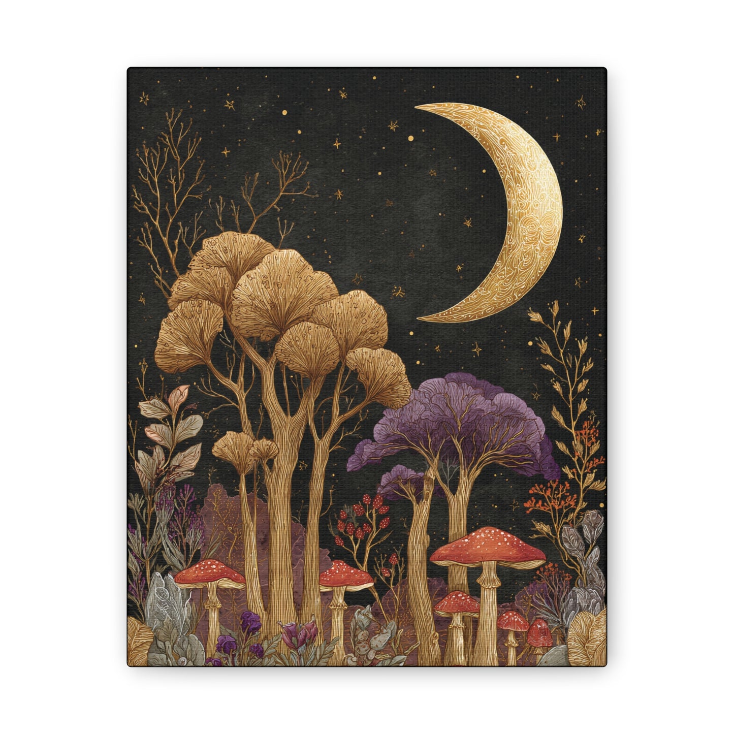 Whimsical Mushroom Forest At Midnight, Canvas Print, Fantasy Wall Art