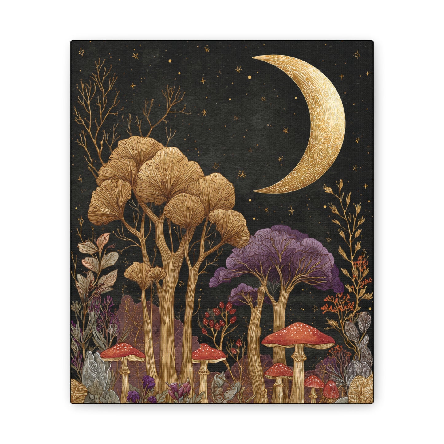 Whimsical Mushroom Forest At Midnight, Canvas Print, Fantasy Wall Art
