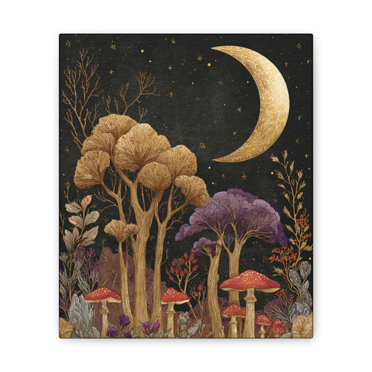 Whimsical Mushroom Forest At Midnight, Canvas Print, Fantasy Wall Art